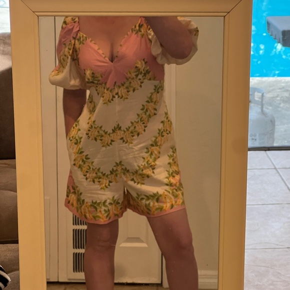 Farm Rio x Anthropologie V-Neck Puff-Sleeve Linen Blend Romper - Picture 15 of 15